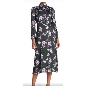 Alexia Admor Green and Purple Floral Long Sleeve Midi Dress